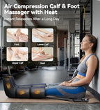 Leg Massager with Heat, Foot and Calf Air Compression Massager with 6 Modes & 9 Intensities, 3-Level Heating, LED Display, Timer, Zipper Design, Home Relaxation for Tired Feet & Calves,Black