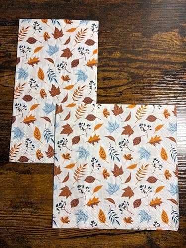 IHR Ideal Home Range Dinner Napkins Disposable 3-Ply Paper Hand Towels, 8.25" x 4.5", Autumn Leaves Scatter, 16-Count