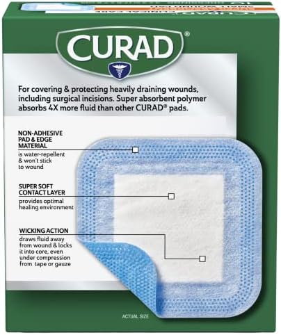 Curad Super Absorbent Wound Pad, Small, 3" x 3", 10 Count