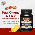 Barlean's Total Omega 3 6 9 Softgels, Blended Fish Oil Supplement with Borage and Flaxseed Oil, 1,000 mg Omegas ALA, EPA, DHA and GLA for Joint Support Supplements and Heart Health, 90 Count