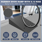 Rubber Threshold Ramp 5.12 Inch Rise, Wheelchair Rubber Door Ramp with Non-Slip Surface, Home Step Ramp with Channel for Wheelchairs/Cars/Scooters (1PCS, 2200LBs Loading)
