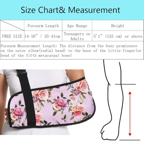 Print Arm Sling for Broken Arm, Torn Rotator Cuff, Shoulder, Elbow, Wrist Injury Support Brace for Women (Purple Rose, One Size)