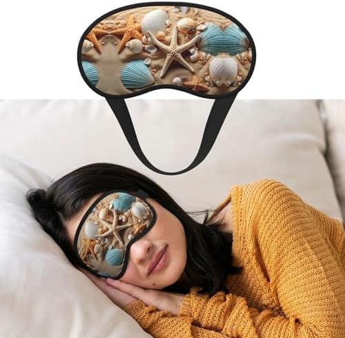 Seashells Starfish Eye Mask for Sleeping Soft Satin Sleep Shade Cover Blindfold with Elastic Strap Travel Nap Blackout Eye Shade Cover for Women Men
