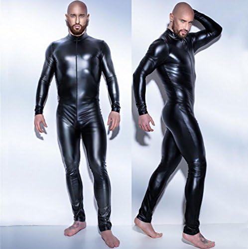 Faux Leather Bodysuit for Men Club Night Catsuit Shiny Sexy Lingerie