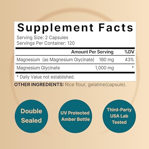 NatureBell Magnesium Glycinate 1,000mg, 240 Capsules | 500mg per Capsule | 100% Chelated & Purified | Sleep, Muscle & Nerve Support | Non-GMO, Gluten-Free