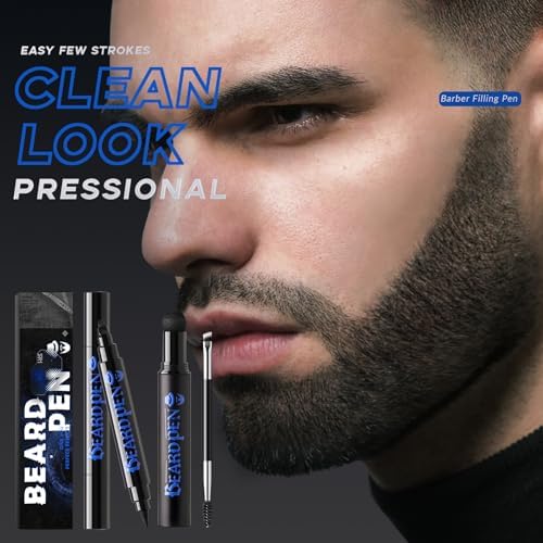 Noerrors Beard Pencil Kit Beard Filler Pen Dual End 4 Tips Beard Pen and Brush Set Hairline Moustache Eyebrows Beard Filling Shaping Styling Makeup Tools Waterproof Longlasting For Men #Black
