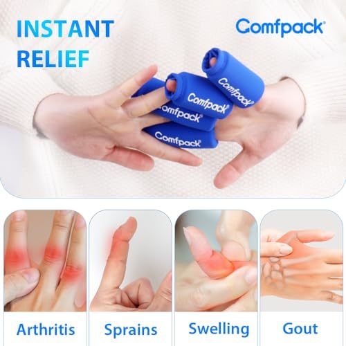 Comfpack 4PCS Finger Sleeves Gel Ice Pack, Finger and Toe Thumb Cold Gel Ice Packs, Reusable Hot Cold Compression Finger Brace Ice Packs for Injuries, Arthritis, Trigger Finger, Gout, Sprain