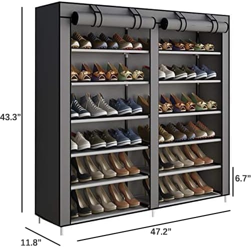 Generic 6 Tier Shoe Rack, Shoe Storage Hold up to 36 Pairs Shoes With No-woven Fabric Cover (Grey)