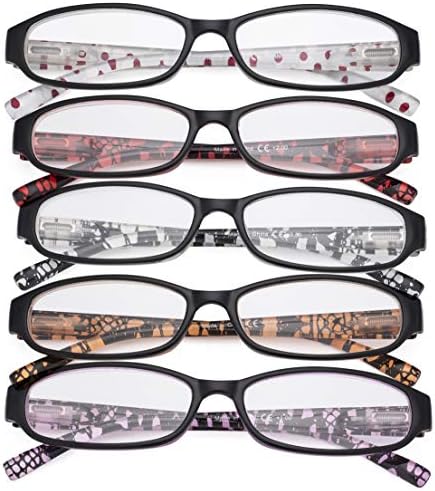 Eyekepper 5 Pack Reading Glasses with Small Lens for Women - Cute Ladies Readers with Polka Dots Arms +1.75