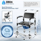 Bedside Commode with Wheels & Adjustable Raised Toilet Seat, Mobile Shower Chair with Handles for Elderly, Disabled & Pregnant, 330 lbs Capacity