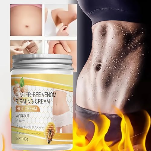 Ginger Bee Venom Hot Cream，Skin Firming Cream for Body - Sweat Enhancer，Promote Blood Circulation，Shaping & Long-Lasting Moisturization，Suitable for All Skin Types（100g）