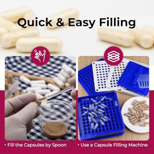 Empty Gelatin Capsules Size 4 - (100 Count) Very Small Empty Capsules Ideal for DIY Filling - Gel Caps with 2 Filling Spoons for Capsule