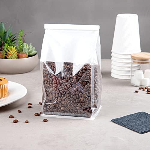 Restaurantware Bag Tek 5.1 x 4.1 x 11.2 Inch Tin Tie Bags With Windows 100 Resealable Bakery Bags With Windows - Flat Bottom For Cookies or Coffee Beans White Cotton Paper Tin Tie Bags