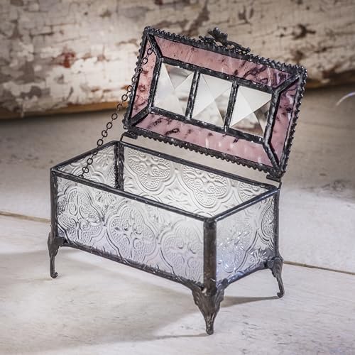 J Devlin - Vintage Stained Glass Jewelry Box Trinket Keepsake Display - Box 514 (Pink)
