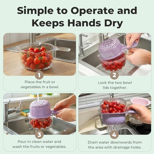 Kitchen Dual Layer Draining Basket, 3 Pcs Small Fruit Draining Basket with Handle for Berries Vegetables Fruits