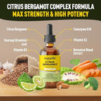 Citrus Bergamot Liquid Drops, Organic Citrus Bergamot 1000mg Supplement, Plus Soursop, CoQ10, Vitamin D3, K2, Overall Health Support, Vegan, Lemon Flavor,2 Fl Oz