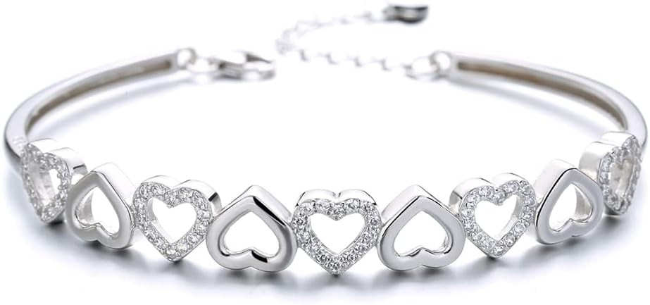 Amy & Annette 14K Gold Plated Heart Bangle Bracelet for Women with Crystals - Adjustable Gold Bangles, Heart Bracelets for Women, Cute Bangle, Pulseras Para Mujer, Gold Plated Bracelets
