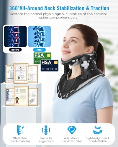 Neck Traction Device, Adjustable Cervical Neck Stretcher with 360 Degree Support, Ergonomic Neck Brace for Home Office Use, 0.96 lbs Lightweight and Portable (A:Black)