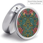 3 Compartment Travel Pill Case, Portable Round Pill Box for Pocket or Purse, Decorative Metal Medicine Vitamin Organizer. (Two Birds on the Tree)