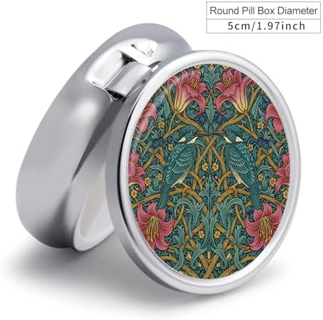 3 Compartment Travel Pill Case, Portable Round Pill Box for Pocket or Purse, Decorative Metal Medicine Vitamin Organizer. (Two Birds on the Tree)