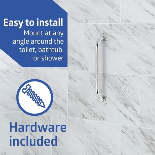 Medline Knurled Chrome 16” Grab Bar for Shower & Bathtub, Independence & Ease of Movement — for Elderly, Handicapped or Seniors, 300 lb. Capacity, 1 Bar