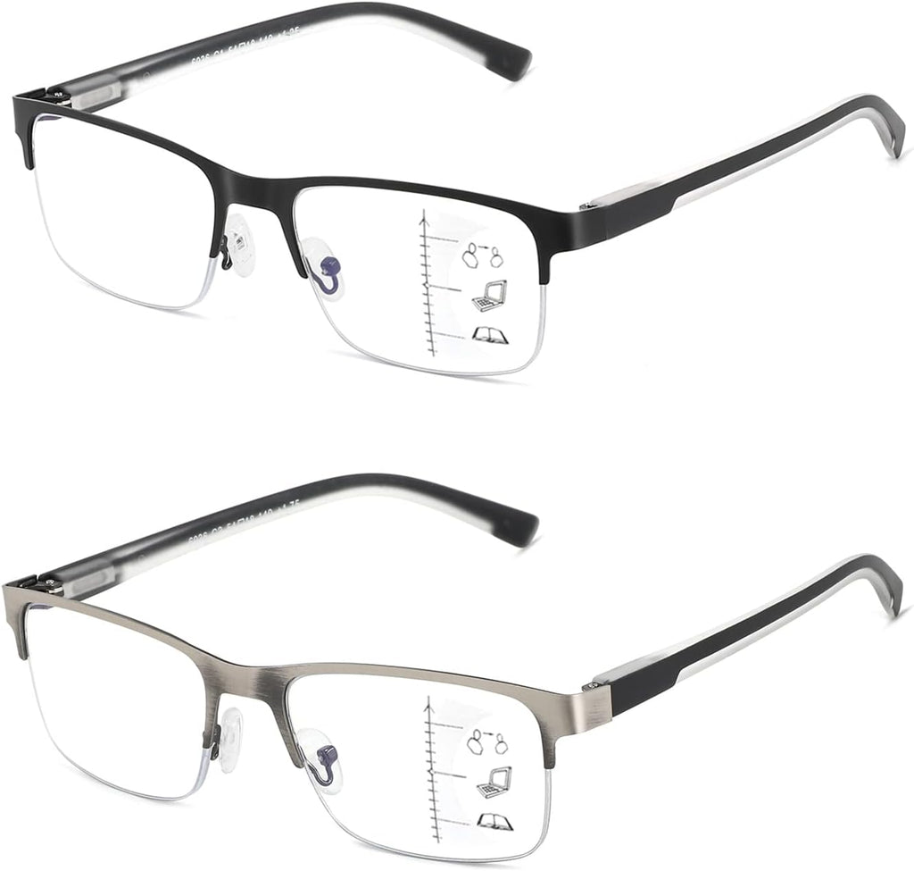 Multifocus Reading Glasses Men Bifocal No Line Progressive Multifocal Reader Blue Light Computer Frame Eyeglasses 2pk