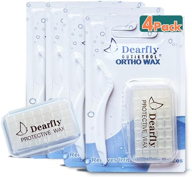 Orthodontic Wax for Braces and Dental Devices, Dental Wax for Aligners, Unscented & Flavorless, (4 Pack). Includes Storage case,applicator Tools,140 Pieces pre-Cut, Relief for Braces Wearer