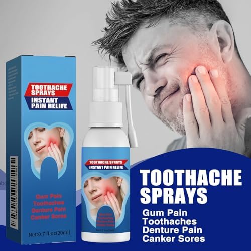 Natural Oral Pain Relief Spray, 0.7 fl oz, Instant Toothache and Gum Treatment with Peppermint Extract, 2-Pack