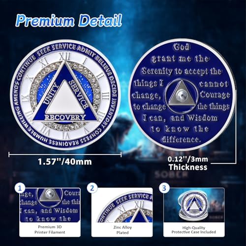 Unique Sparkly Diamond Sobriety Coin - 12 Steps Spin Triangle AA Coins - Clockwork Addiction Recovery AA Chips and Medallions - Celebrate 1-65 Prime Clean Alcoholics Anonymous Gifts for Men Women