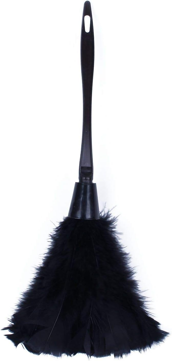 1pc Fashion Turkey Feather Duster with Black Plastic Handle Cleaning Tool(Black) 35cm