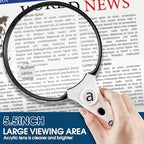 Large Magnifying Glass with Light, Magnifier Handheld Illuminated Lighted Magnifier with 3 LED Lights 1 UV Light Storage Bag Clean Cloth for Seniors Reading Inspection