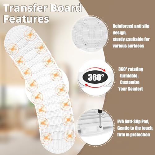 Slide Transfer Board with 360° Rotating Turntable,Sliding Board from Wheelchair to Bed/Car,360°Disc Make Transfers Easier,Heavy-Duty Sliding Board for Patient Senior, Reach More, Move Easier