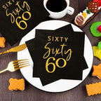 40pcs Black and Gold 60th Birthday Cocktail Napkins,60th Birthday Party Disposable Beverage Dessert Cake Table Decorations,Happy 60th Birthday Decorations for Men and Women