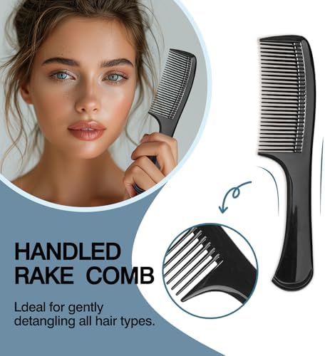 3PCS Wide-Tooth Comb Set, Detangling & Styling Comb, with Ergonomic Grip for Medium & Thick Hair, Salon-Style, for Men & Women(Black)