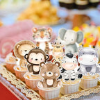 48Pcs Edible Jungle Safari Animal Cupcake Toppers Wafer Paper Safari Animals Cake Toppers Kids Baby Shower Birthday Party Decoration Supplies