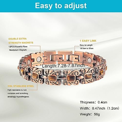 Magnetic Bracelets for Women & Men,Stainless Steel Copper Color Turquoise Magnet Bracelets, Fashion Jewelry Gift (Blue Turquoise)