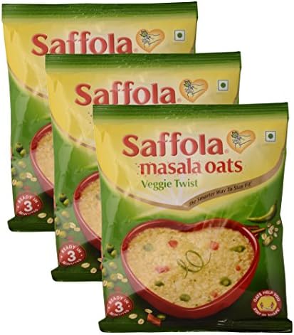 Saffola Masala Oats, Veggie Twist, 39 grams - (1.37 oz) Vegetarian oatmeal India - Pack of 3