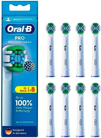 Oral-B Pro Precision Clean Replacement Toothbrush Heads for Electric Toothbrush, Pack of 8, Teeth Cleaning with Innovative X-shaped Bristles, Original Oral-B Toothbrush Attachment, Designed in Germany