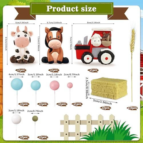 22 PCS Farm Cake Topper - Cow Horse Tractor Cake Decorations for Baby Shower Cow Themed Girls Boys Birthday Party Decorations Supplies (Tractor)