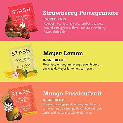 Stash Tea Fruity Herbal Tea 6 Flavor Tea Sampler, 6 boxes With 18-20 Tea Bags Each