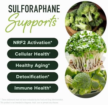 50MG Sulforaphane Supplement from Broccoli Sprouts | NRF2 Activation, Cellular Health & Immune Support | Glucoraphanin, Myrosinase & Antioxidants | Third-Party Tested | 60 Broccoli Seed Microbeadlets
