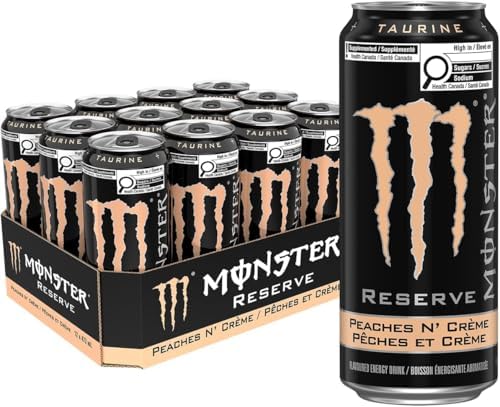 Monster Energy Reserve Peaches N' Crème Flavored Energy Drink, 175mg Caffeine, 473mL Cans, 12 Pack
