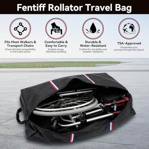 Rollator Travel Bag - Waterproof Wheelchair Bag for Folding Walker, Compact Wheelchair Transport Chair Portable Carry Case Cover for Car & Airplane TSA Traveling (39"Lx16"Wx32"H)