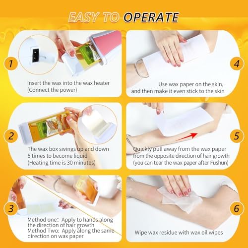 Roller Waxing Kit Roll on Wax Kit Wax Heater Depilatory Wax Roller Kit for Hair Removal for Women Men Sensitive Skin At Home Wax Machine