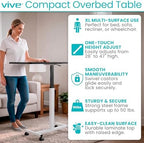 Vive Overbed Table (XL) - Hospital Bed Table - Swivel Wheel Rolling Tray - Adjustable Over Bedside Home Desk - Laptop, Reading, Eating Breakfast Cart Stand - Bedridden, Elderly (Brown)