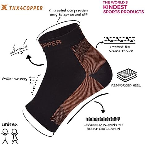 Thx4Copper Infused Plantar Fasciitis Socks for Arch Pain, Reduce Swelling&Heel Spurs, Ankle Sleeve Arch Support-PAIR