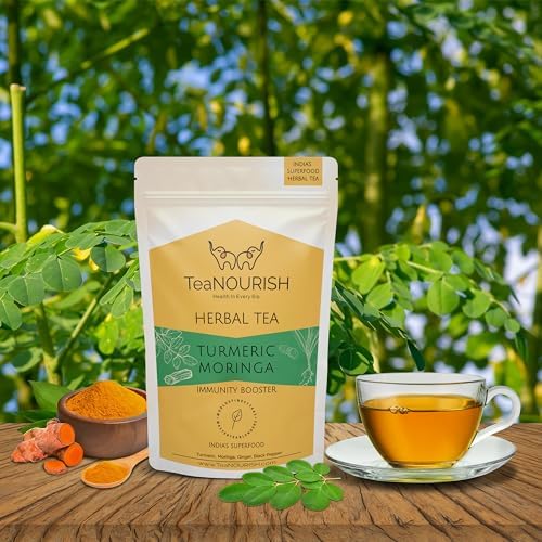 TeaNOURISH Turmeric Moringa Herbal Tea | Blend of Indian Superfoods Turmeric, Moringa, Ginger & Black Pepper | Supports Immunity | 100% NATURAL INGREDIENTS - 3.53oz/100g