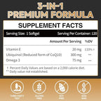 Ubiquinol CoQ10-300mg-Softgels with Vitamin E & Omega 3, Coenzyme Q10 Supplement High Absorption Support Heart Health & Energy-Production, Powerful-Antioxidant 120 Servings 4 Month Supply