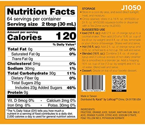 Tea Zone J1050 64 fl.oz Orange Syrup for Tea, Coffee, Sweets, Ice Cream, Cocktails Blending