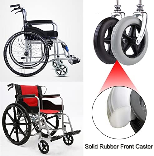 LIGUOYI 2 Pcs Wheelchair Front Wheels Replacement, Wheelchair Caster Assembly, 6" 7" 8" Front Wheels with Front Forks, 1/2" Mounting Axle Solid Rubber Front Rear Caster, 265-lb Load Capacity